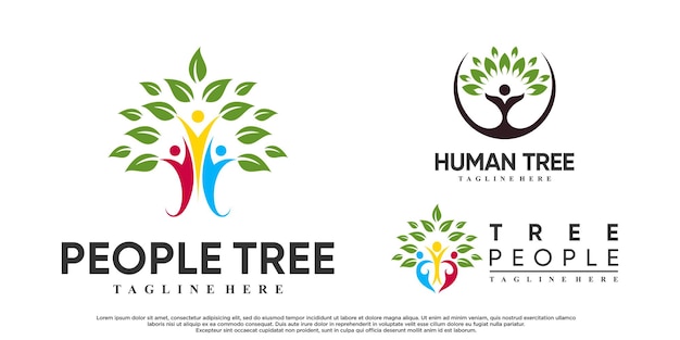 Set van mensen boom logo ontwerp vetcor illustratie met creatief concept Premium Vector