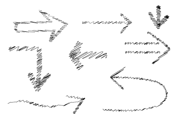 Set van met de hand getekende doodle scribble pijl vorm ontwerp element