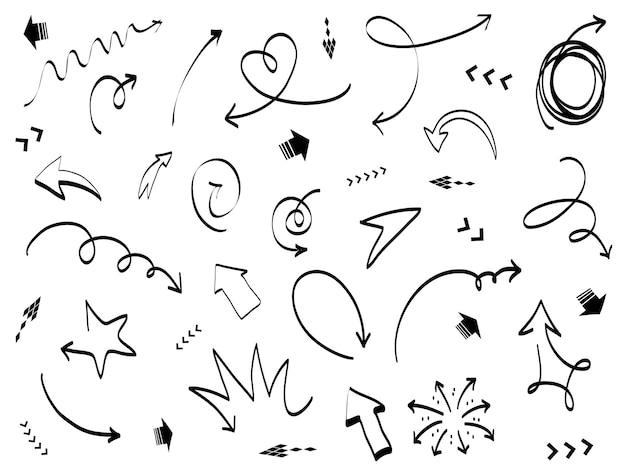Set van met de hand getekende pijlen Vector doodle ontwerpelementen Illustratie op witte achtergrond voor bedrijfsinfografie banner web en conceptontwerp