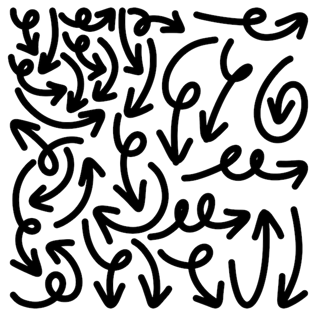 Set van met de hand getekende vector pijlen doodle op witte achtergrond ontwerp element vector illustratie