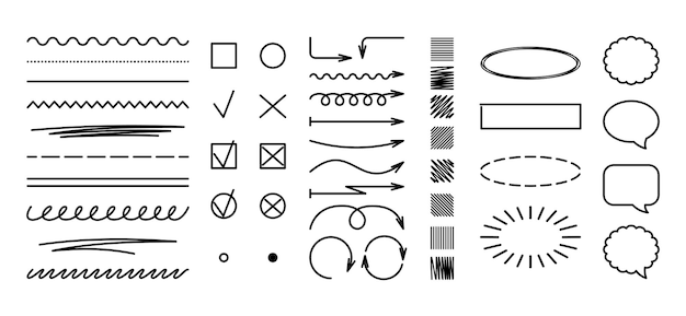 Vector set van met de hand getekende vector scribbles elementen