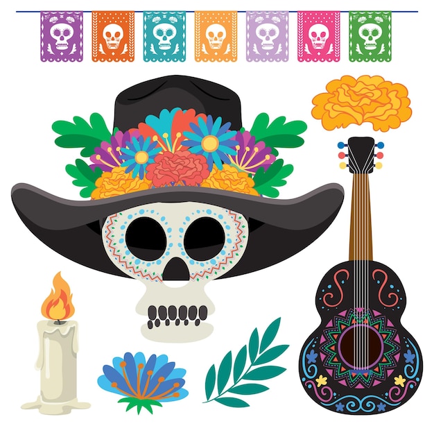 Set van Mexicaanse dag van het dode element