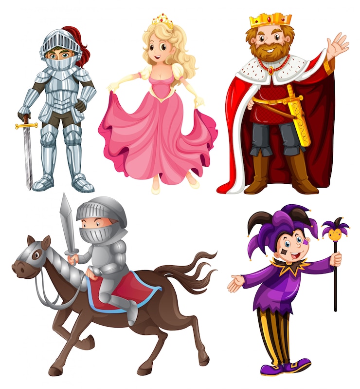 Vector set van middeleeuwse stripfiguur
