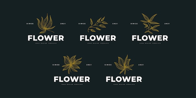 Set van minimalistische bloemen Logo, teken of symbool. Vrouwelijke vectorillustraties