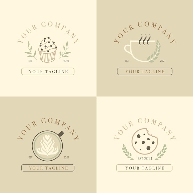 Vector set van minimalistische logo sjabloon vectorillustratie voor bakkerij en café in pastel groene kleur