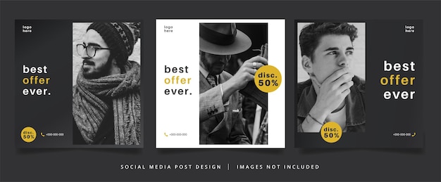 Set van minimalistische zwart-wit Fashion Flyer of Social Media Banner