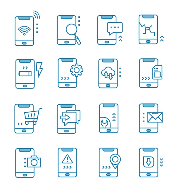 Set van mobiele pictogrammen met kaderstijl