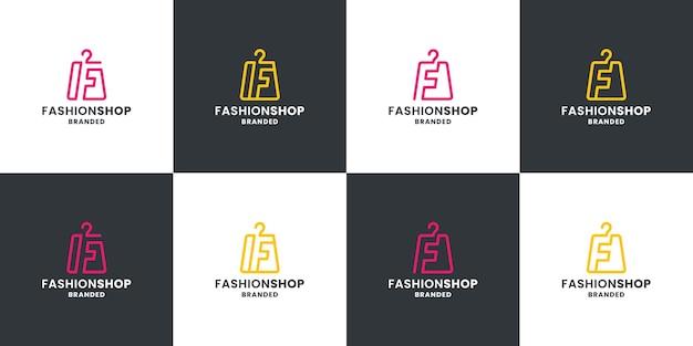 Set van mode winkel logo ontwerp. tasmode met letter f-combinatie