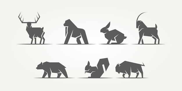 set van modern minimalistisch silhouet wild dier logo pictogram sjabloon vector illustratie ontwerp