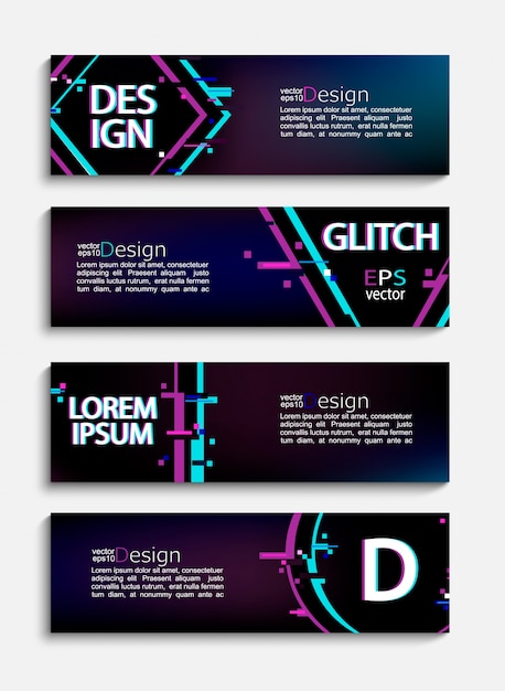 Set van moderne banners en flyers met glitch-stijl