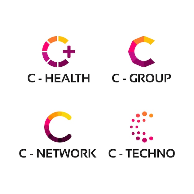 Set van moderne c initiële gezondheid, c initiële tech logo sjabloon