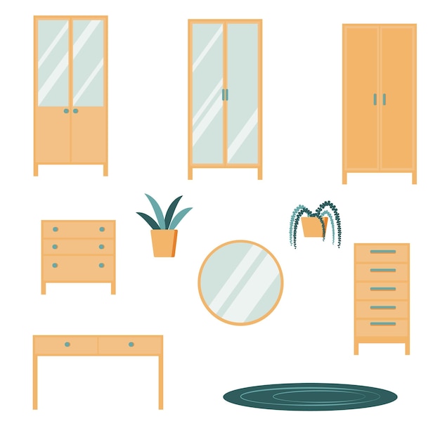 Set van moderne houten meubelen. beige kleur. vector illustratie.