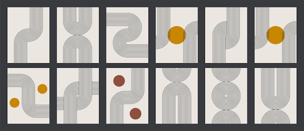 Vector set van moderne minimalistische kunstdruk uit het midden van de eeuw met organische natuurlijke vorm