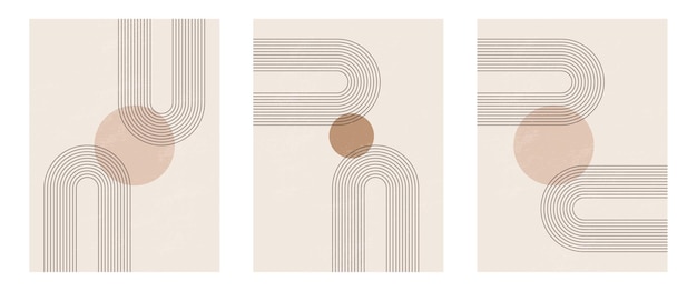 Vector set van moderne minimalistische kunstdruk uit het midden van de eeuw met organische vorm abstracte geometrische lijn als achtergrond