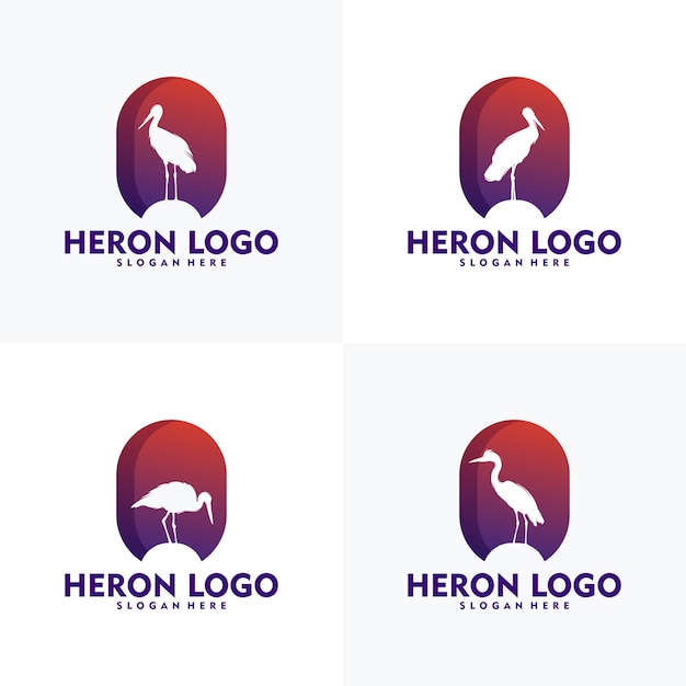 Set van moderne reiger logo silhouet stijl