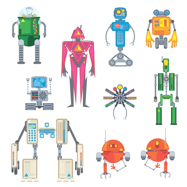 Vector set van moderne robots op een witte achtergrond.