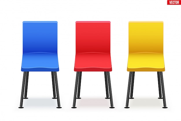 Vector set van moderne stoelen. de stoel in verschillende kleuren en minimalistische stijl.