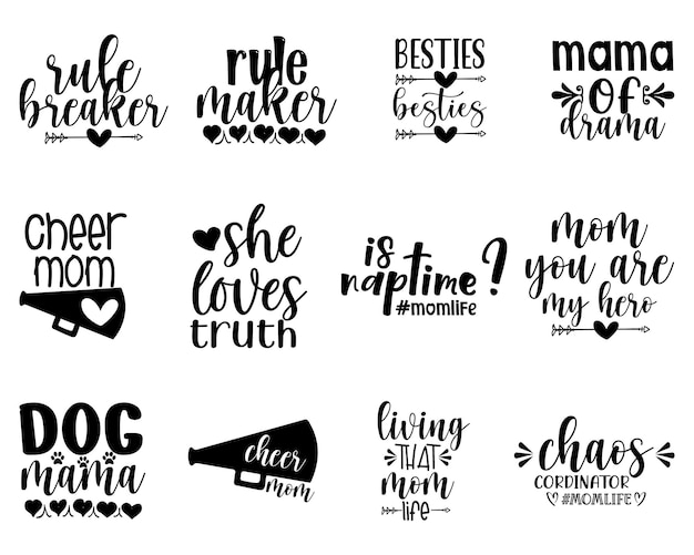 Vector set van moeders dag hand belettering offerte