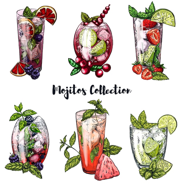 Set van mojito-cocktails met bessen