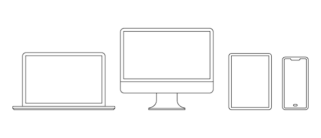 Set van monitor laptop tablet en smartphone pictogram symbool kaderstijl vectorillustratie