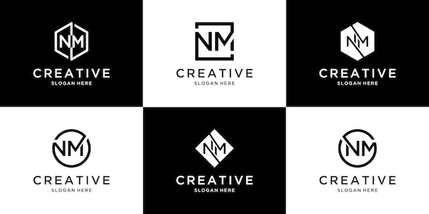 Set van monogram beginletter nm logo sjabloon iconen voor zaken van luxe elegante eenvoudige cirkel