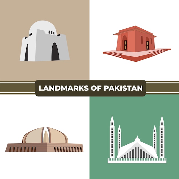 set van monumenten van Pakistan