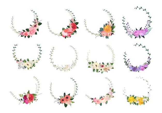 Set van mooie bloem krans, bloemen frames set. Vector illustratie.