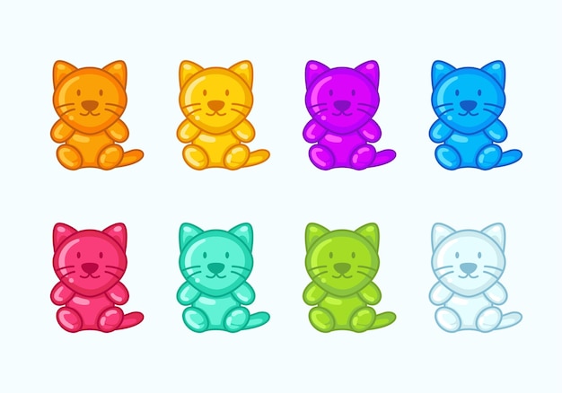 Set van multi color jelly candy gummy katten vector icon set Characterdesigns voor animatie games