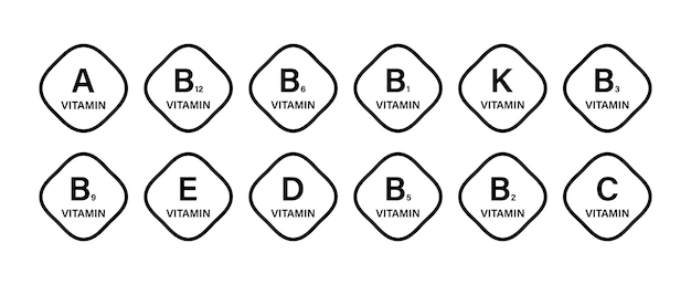 Set van multi-vitamine complexe pictogrammen geïsoleerd op achtergrond vectorillustratie