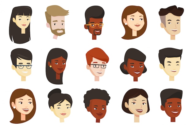set van multiculturele vrouwen en mannen.