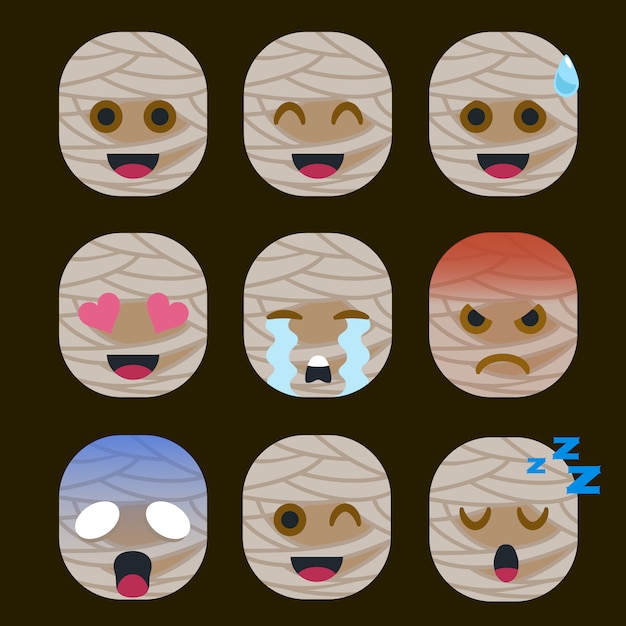 Set van mummy emoticon sticker geïsoleerd