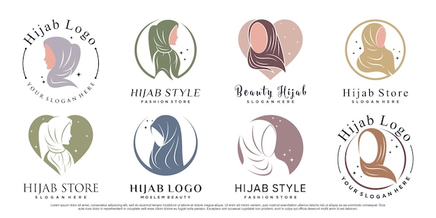 Vector set van musilmah hijab logo sjabloon met creatief modern concept premium vector