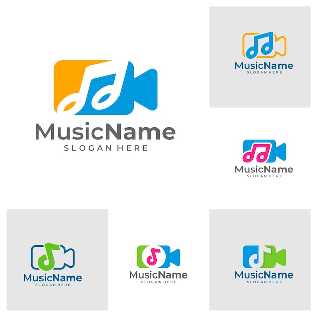 Vector set van muziek camera logo vector pictogram illustratie camera muziek logo ontwerpsjabloon
