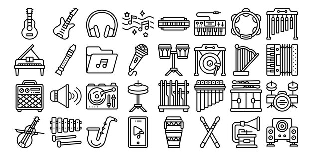 Set van muziek outline icoon vector