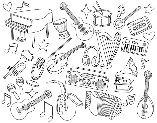set van muziekinstrument doodle