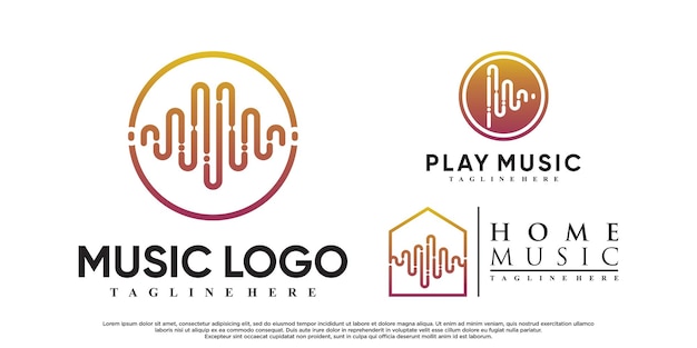 Set van muziekmedia logo-ontwerp met modern concept Premium Vector