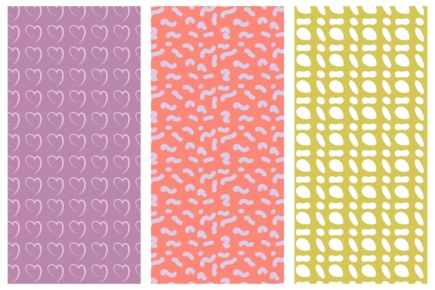 Set van naadloze patronen met abstracte tekeningen Ontwerp voor stoffen behangverpakkingen