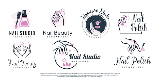 Set van nagel schoonheid logo-ontwerp voor met creatief element concept Premium Vector