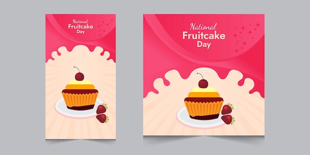 Set van nationale fruitcake dag maand instagram post en verhalen voor marketing of promotie vector