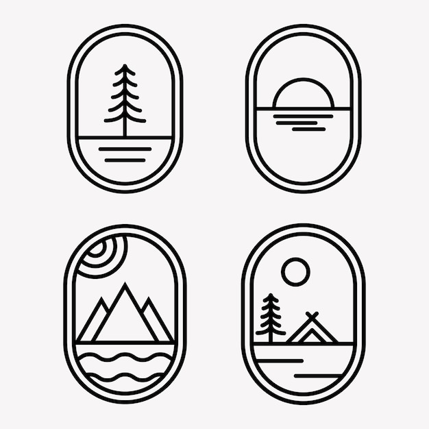 Set van natuur avontuur badge logo lijn kunst illustratie ontwerp
