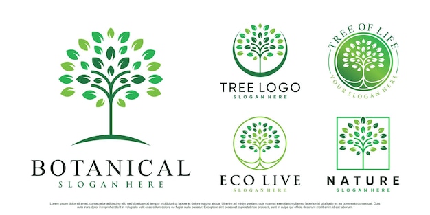 Set van natuur boom logo ontwerp vectorillustratie met creatief element premium vector