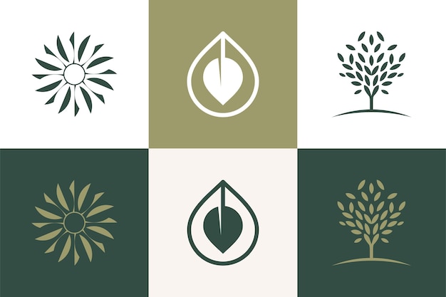 Set van natuur en boom logo ontwerp vector met creatief element concept