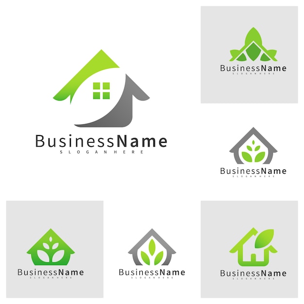 Set van natuur huis logo ontwerp vector sjabloon blad huis logo concepten illustratie