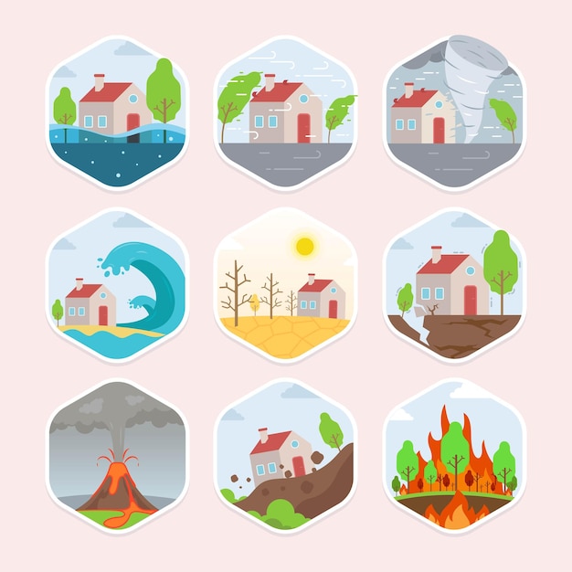 Set van natuurramp pictogram symbool illustratie