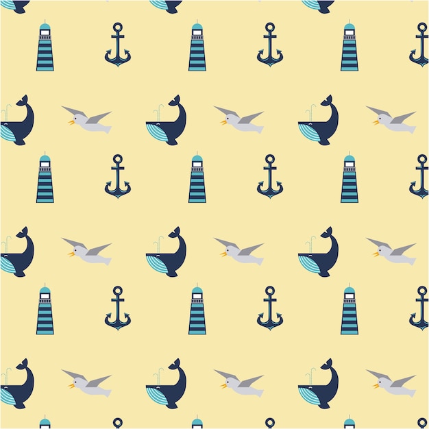 Set van nautische mariene symbolen naadloze patroon pictogrammen
