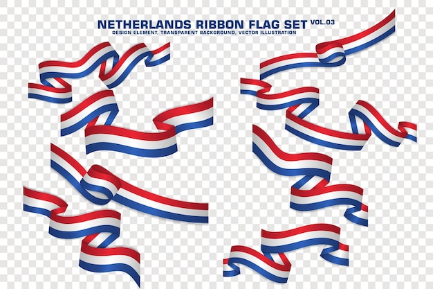 Set van nederland lint vlag ontwerpelement 3d op een transparante achtergrond vectorillustratie