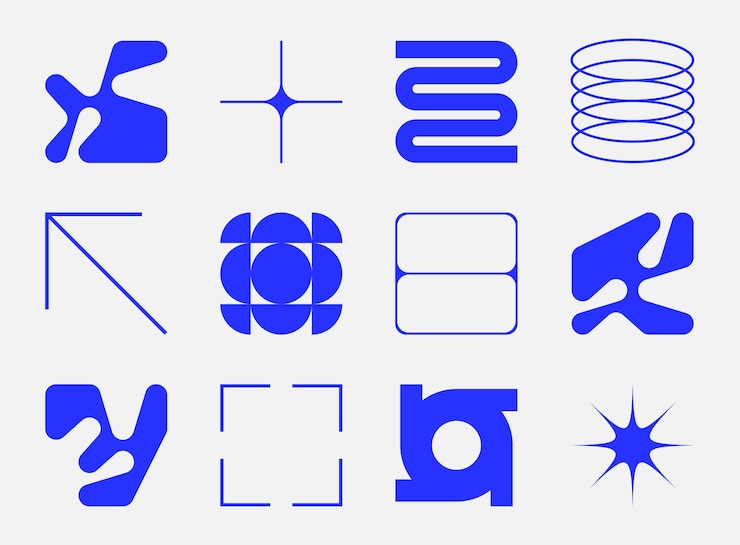 Vector set van neomoderne geometrische vormen brutalisme futuristisch memphis patroon