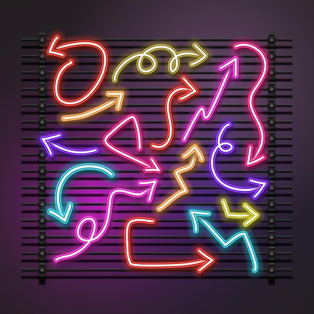 Set van neon vector pijlen doodle op donkere achtergrond Ontwerp element vector illustratie