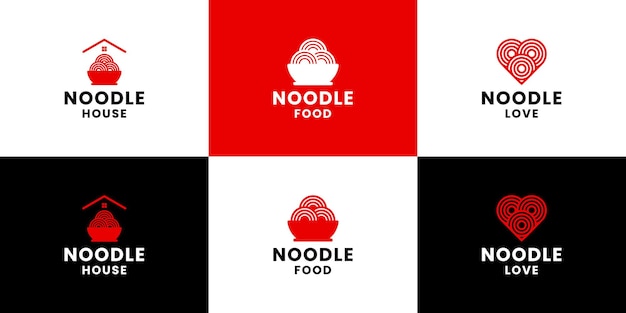 Set van noodle-logo-ontwerp voor menurestaurant en noedelbedrijf