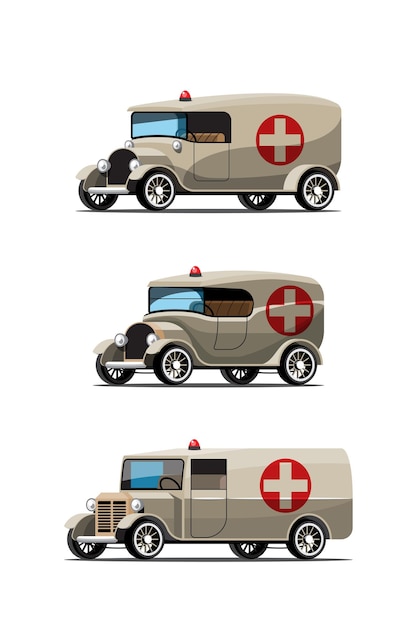 Vector set van noodsituatieauto in retro stijl op wit